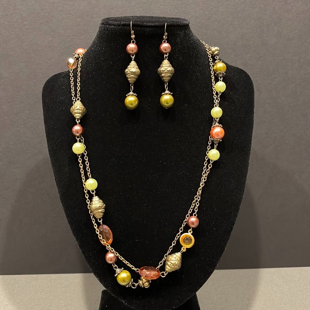 Rustic Double Wrapped Necklace with Earrings Set